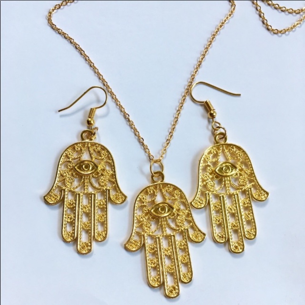 Hamsa Necklace & Earrings Set